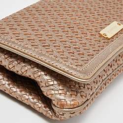 Pre Owned Burberry Gold Woven Leather Flap Chain Shoulder Bag