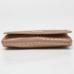 Pre Owned Burberry Gold Woven Leather Flap Chain Shoulder Bag