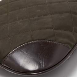 Pre Owned Burberry Dark Brown/Military Green Quilted Nylon and Leather Crossbody Bag