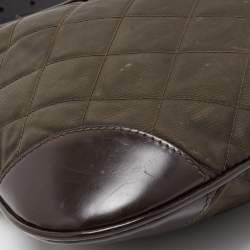 Pre Owned Burberry Dark Brown/Military Green Quilted Nylon and Leather Crossbody Bag
