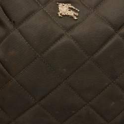 Pre Owned Burberry Dark Brown/Military Green Quilted Nylon and Leather Crossbody Bag