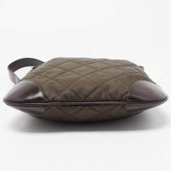 Pre Owned Burberry Dark Brown/Military Green Quilted Nylon and Leather Crossbody Bag