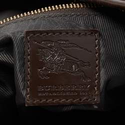 Pre Owned Burberry Dark Brown/Military Green Quilted Nylon and Leather Crossbody Bag