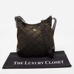 Pre Owned Burberry Dark Brown/Military Green Quilted Nylon and Leather Crossbody Bag