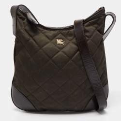 Pre Owned Burberry Dark Brown/Military Green Quilted Nylon and Leather Crossbody Bag