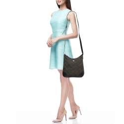 Pre Owned Burberry Dark Brown/Military Green Quilted Nylon and Leather Crossbody Bag