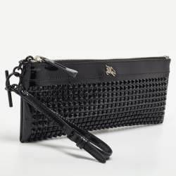 Pre Owned حقيبة كلاتش بربري حمالة معصم ترصيعات Hyde  جلد لامعة سوداء