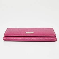 Pre Owned Burberry Pink Leather Flap Continental Wallet
