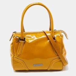 Pre Owned Burberry Mustard Patent Leather Top Zip Tote