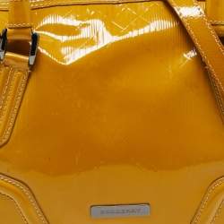 Pre Owned Burberry Mustard Patent Leather Top Zip Tote