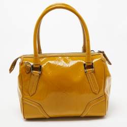 Pre Owned Burberry Mustard Patent Leather Top Zip Tote