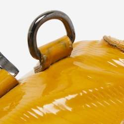 Pre Owned Burberry Mustard Patent Leather Top Zip Tote