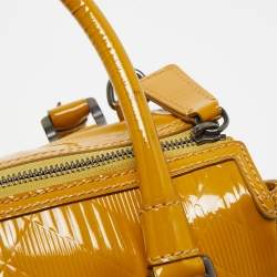 Pre Owned Burberry Mustard Patent Leather Top Zip Tote