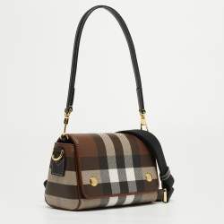 Pre Owned Burberry Brown/Black Check Coated Canvas and Leather Dorset Shoulder Bag