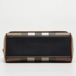 Pre Owned Burberry Brown/Black Check Coated Canvas and Leather Dorset Shoulder Bag