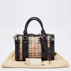 Pre Owned Burberry Black/Beige Haymarket Coated Canvas and Leather Alchester Bowler Bag