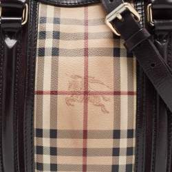 Pre Owned Burberry Black/Beige Haymarket Coated Canvas and Leather Alchester Bowler Bag