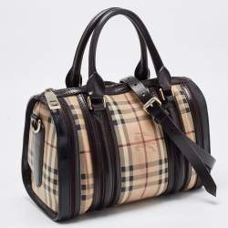 Pre Owned Burberry Black/Beige Haymarket Coated Canvas and Leather Alchester Bowler Bag