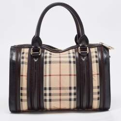 Pre Owned Burberry Black/Beige Haymarket Coated Canvas and Leather Alchester Bowler Bag
