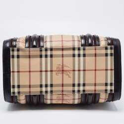 Pre Owned Burberry Black/Beige Haymarket Coated Canvas and Leather Alchester Bowler Bag