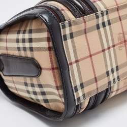Pre Owned Burberry Black/Beige Haymarket Coated Canvas and Leather Alchester Bowler Bag