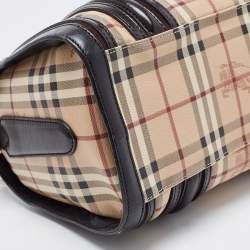 Pre Owned Burberry Black/Beige Haymarket Coated Canvas and Leather Alchester Bowler Bag