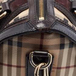 Pre Owned Burberry Black/Beige Haymarket Coated Canvas and Leather Alchester Bowler Bag