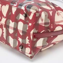 مملوكة مسبقًا حقيبة يد توتس بربري غراسي جلد لامعة وكانفاس مقوى كاروهات هارت نوفا عنابية