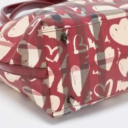 مملوكة مسبقًا حقيبة يد توتس بربري غراسي جلد لامعة وكانفاس مقوى كاروهات هارت نوفا عنابية