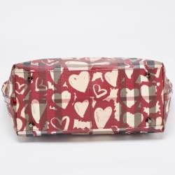 مملوكة مسبقًا حقيبة يد توتس بربري غراسي جلد لامعة وكانفاس مقوى كاروهات هارت نوفا عنابية