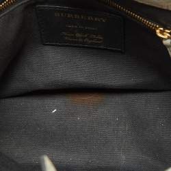 حقيبة يد توتس بربري بانير قماش كاروهات هاوس وجلد أسود/ بيج صغيرة