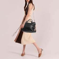 Pre Owned Burberry Black Leather and House Check Fabric Medium Banner Tote