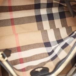Pre Owned Burberry Black Leather and House Check Fabric Medium Banner Tote