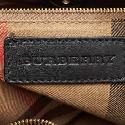 Pre Owned Burberry Black Leather and House Check Fabric Medium Banner Tote