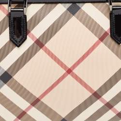 Pre Owned Burberry Black/Beige Super Nova Check PVC and Patent Leather Nickie Tote