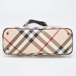 Pre Owned Burberry Black/Beige Super Nova Check PVC and Patent Leather Nickie Tote