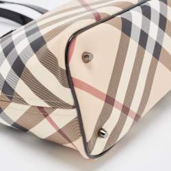 Pre Owned Burberry Black/Beige Super Nova Check PVC and Patent Leather Nickie Tote