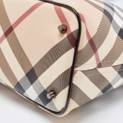 Pre Owned Burberry Black/Beige Super Nova Check PVC and Patent Leather Nickie Tote