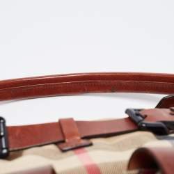 Pre Owned Burberry Brown/Beige House Check Canvas and Leather Front Pocket Buckle Hobo 