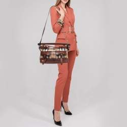 Pre Owned Burberry Brown/Beige House Check Canvas and Leather Front Pocket Buckle Hobo 