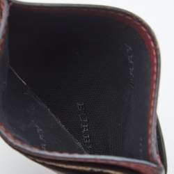 Pre Owned Burberry Burgundy/Black Leather and Check Canvas Izzy Card Holder