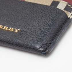 Pre Owned Burberry Burgundy/Black Leather and Check Canvas Izzy Card Holder