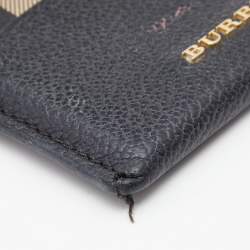 Pre Owned Burberry Burgundy/Black Leather and Check Canvas Izzy Card Holder