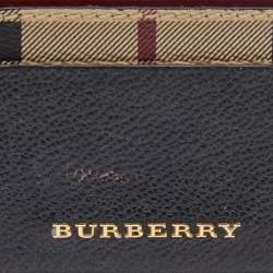 Pre Owned Burberry Burgundy/Black Leather and Check Canvas Izzy Card Holder