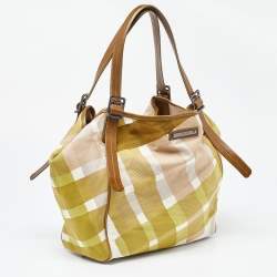 Pre Owned Burberry Green/Brown Check Canvas and Leather Canterbury Tote