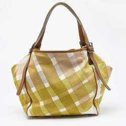 Pre Owned Burberry Green/Brown Check Canvas and Leather Canterbury Tote