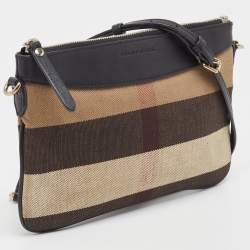 Pre Owned Burberry Black/Beige House Check Canvas and Leather Peyton Crossbody Bag