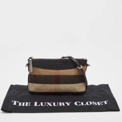 Pre Owned Burberry Black/Beige House Check Canvas and Leather Peyton Crossbody Bag