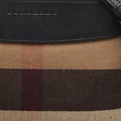 Pre Owned Burberry Black/Beige House Check Canvas and Leather Peyton Crossbody Bag