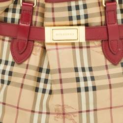 Pre Owned Burberry Red./Beige Haymarket Check Canvas and Leather Medium Golderton Tote